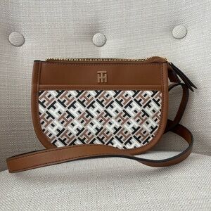 Tommy Hilfiger Tan and Black Patterned Crossbody Bag